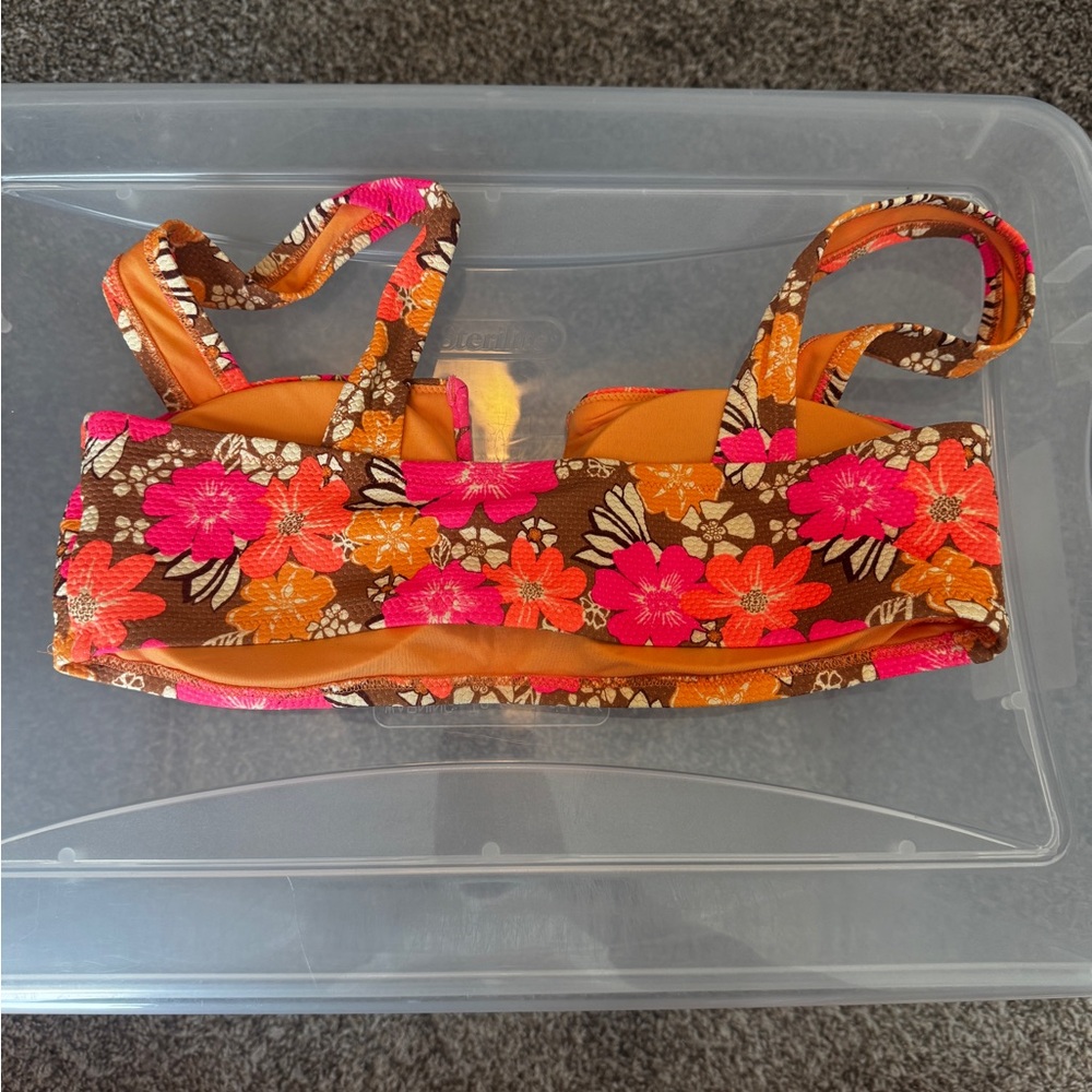 Aerie Floral Bikini Top with Pink and Orange Accents - Picture 2 of 3